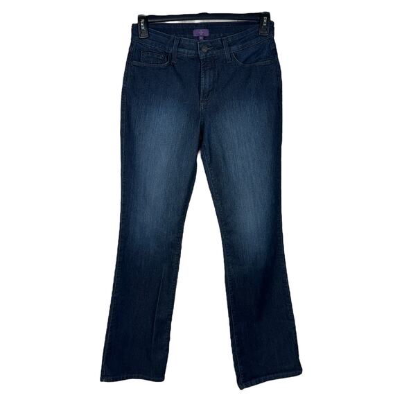 NYDJ SZ 8 Bootcut Jeans Stretch Mid-Rise Embroidered Rhinestones Zip Lift-Tuck - Picture 1 of 14